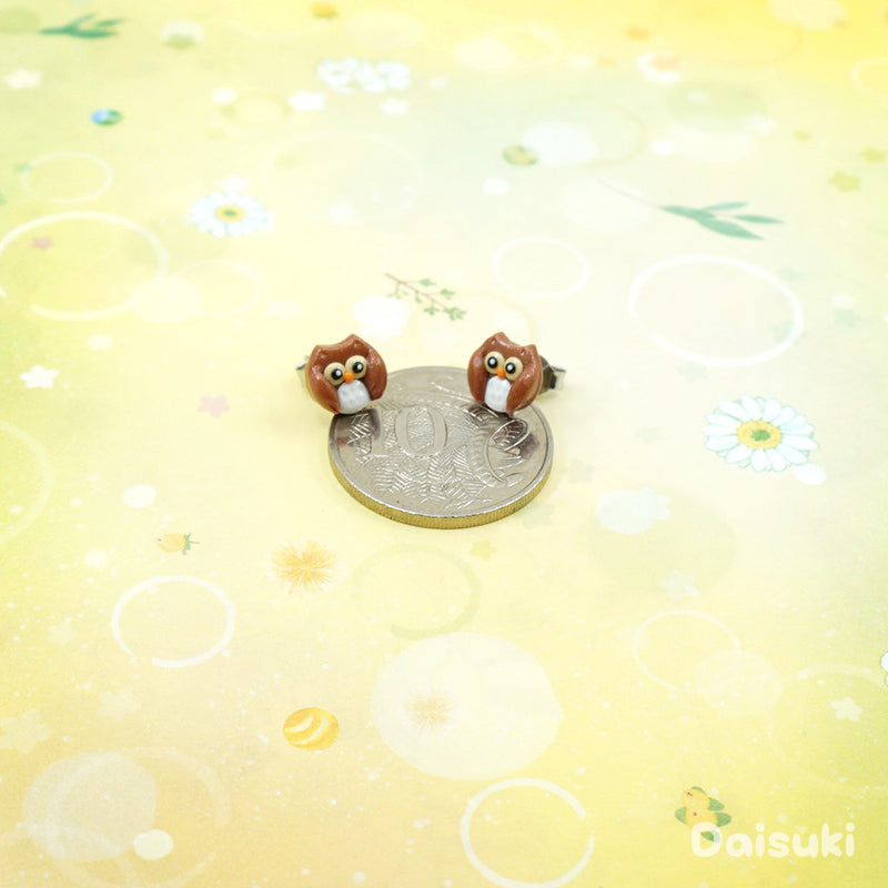 Shy Little Owls - Cute Hand-sculpted Stud Earrings
