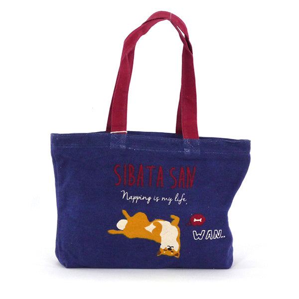 Cute Shiba Shoulder Tote Bag - Navy Blue  26cm x 42cm!