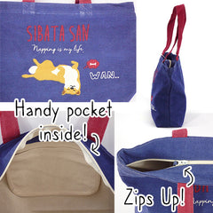 Cute Shiba Shoulder Tote Bag - Navy Blue  26cm x 42cm!