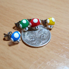 Mushrooms set of 4 stud earrings - Super Mario - Handmade